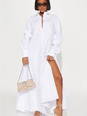 White Button-Down Maxi Shirt Cover Up
